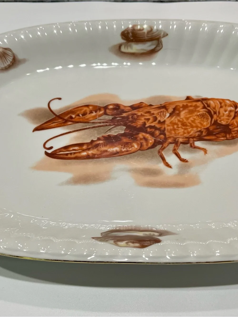 Vintage Wawel Polish Porcelain Lobster 15” Oval Platter Beveled Edge RARE